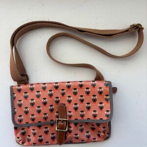 Fossil Owl Print Crossbody Bag Purse Adjustable Strap